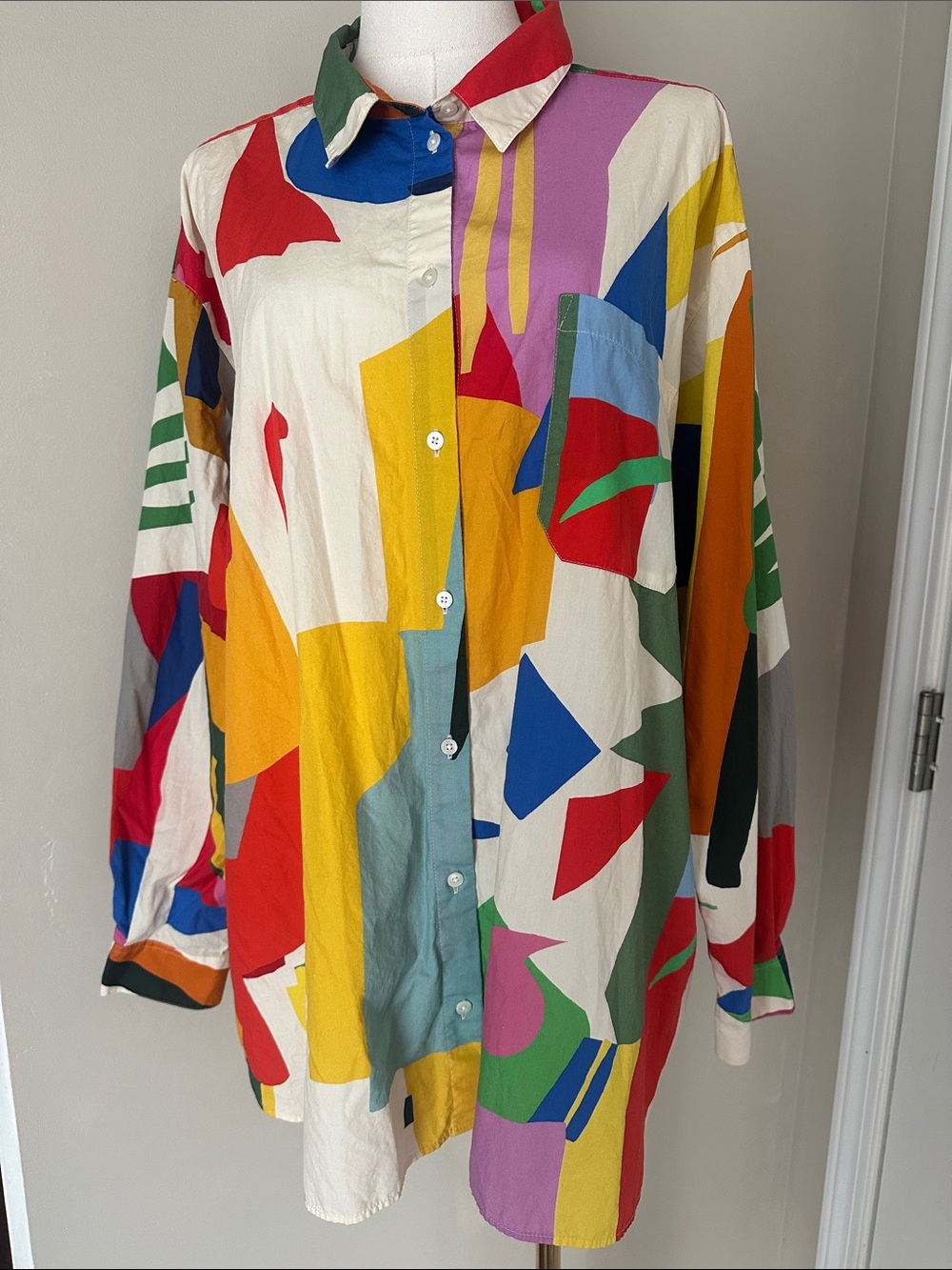 SÉZANE X G KERO Max Shirt Rare Women 48 Bold Geometric Button Up 100% Cotton